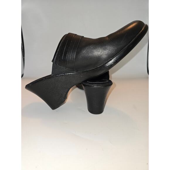 Merona‎ Women's Mules Heels Black Leather Slip On Strap Buckle 11 - Picture 5 of 10